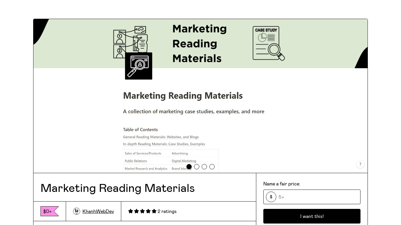Marketing Reading Materials Landing page
