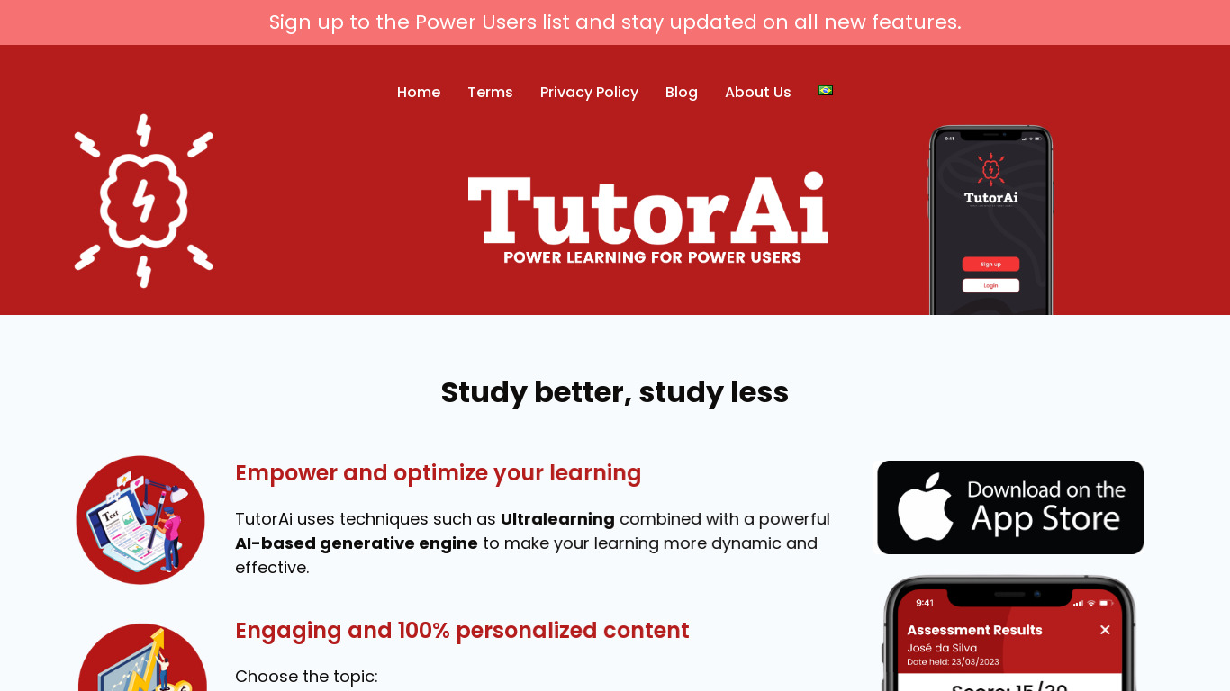TutorAi - Power Learning Landing page