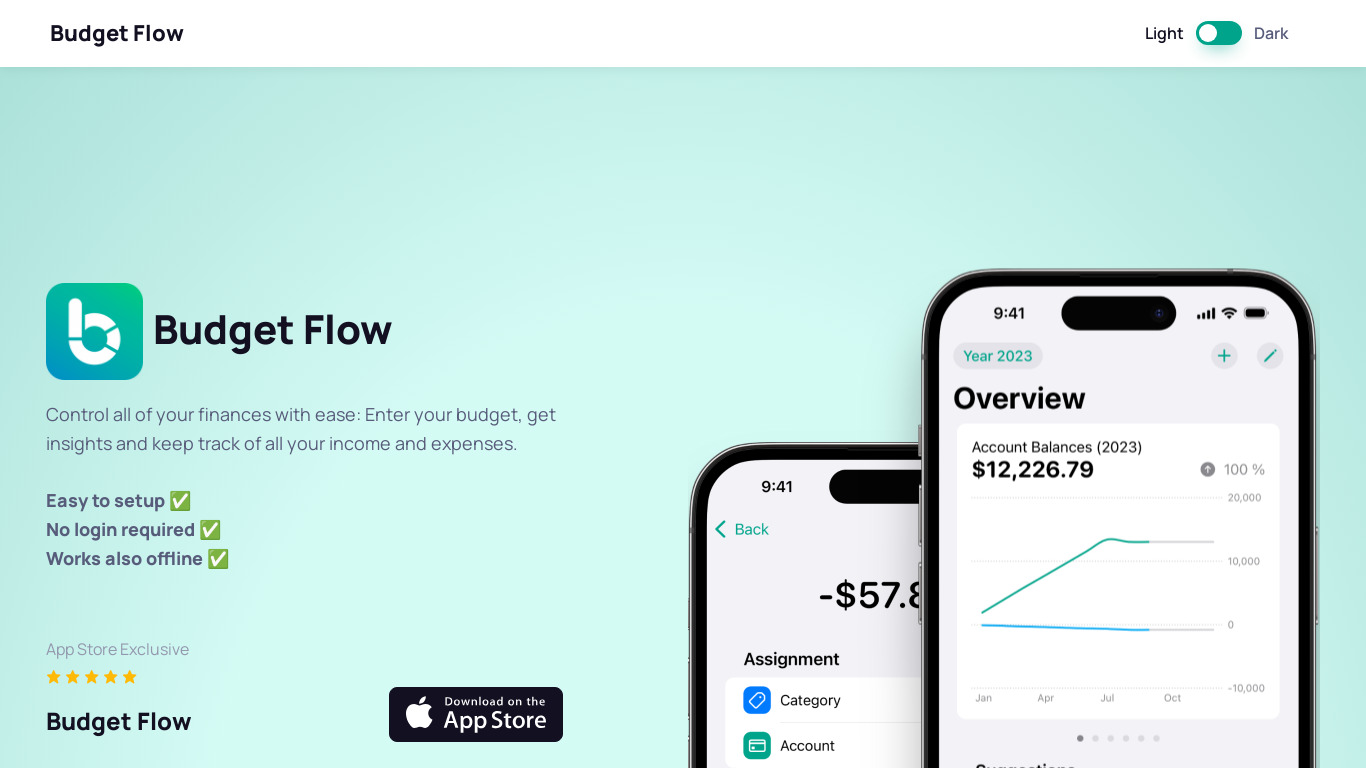 Budget Flow Landing page
