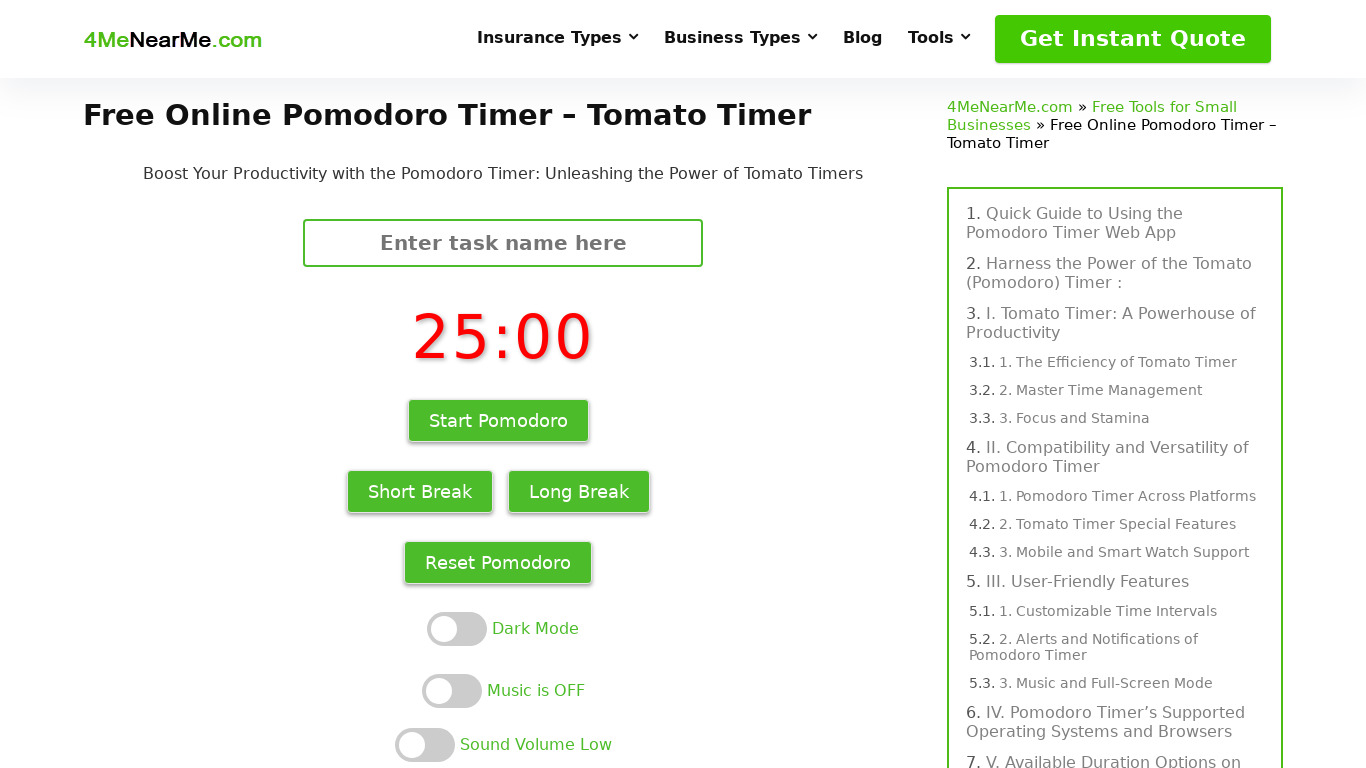 Online Pomodoro Timer – Tomato Timer Landing page