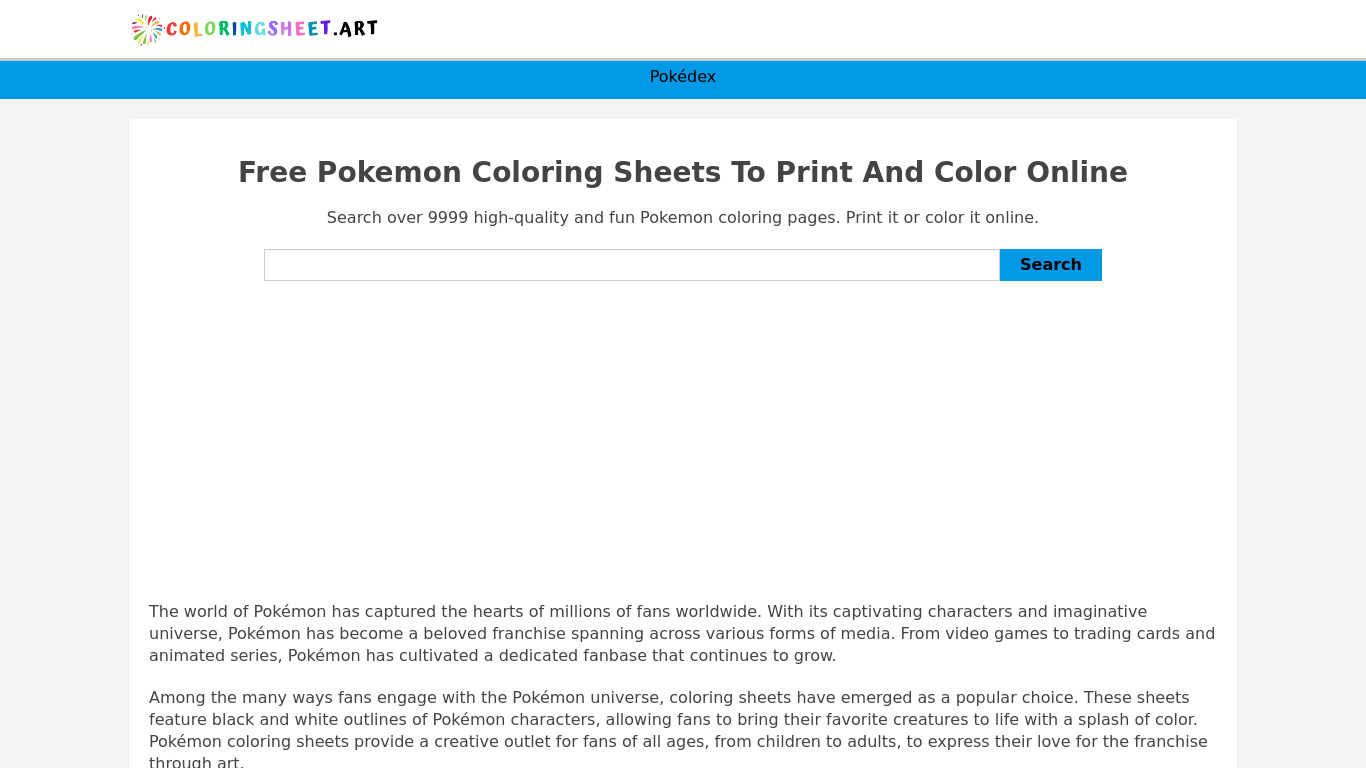 Pokemon coloring sheets Landing page