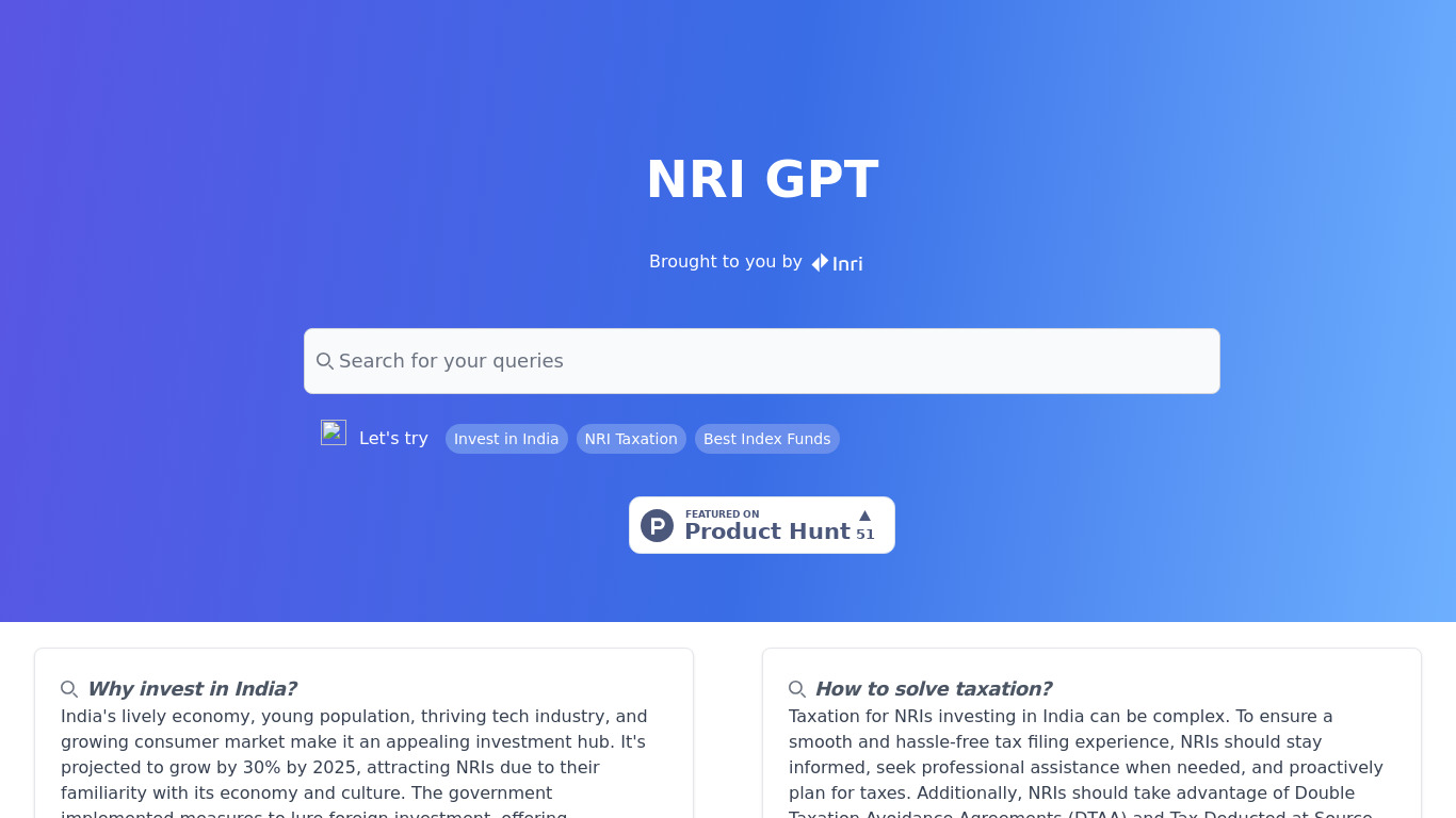 NRI GPT Landing page