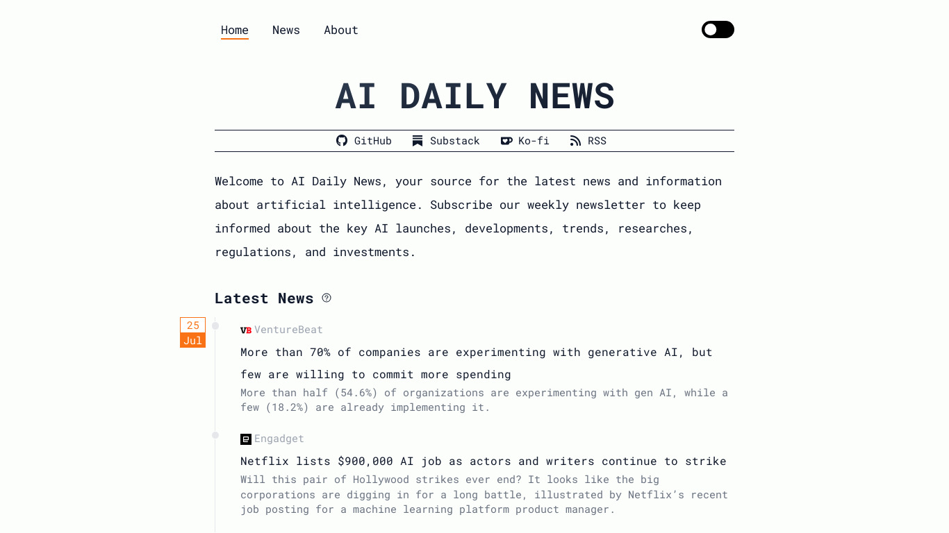 AI Daily News Landing page