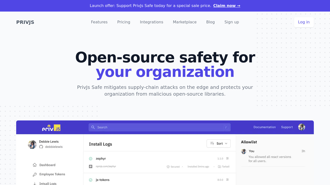 PrivJs Safe Landing page