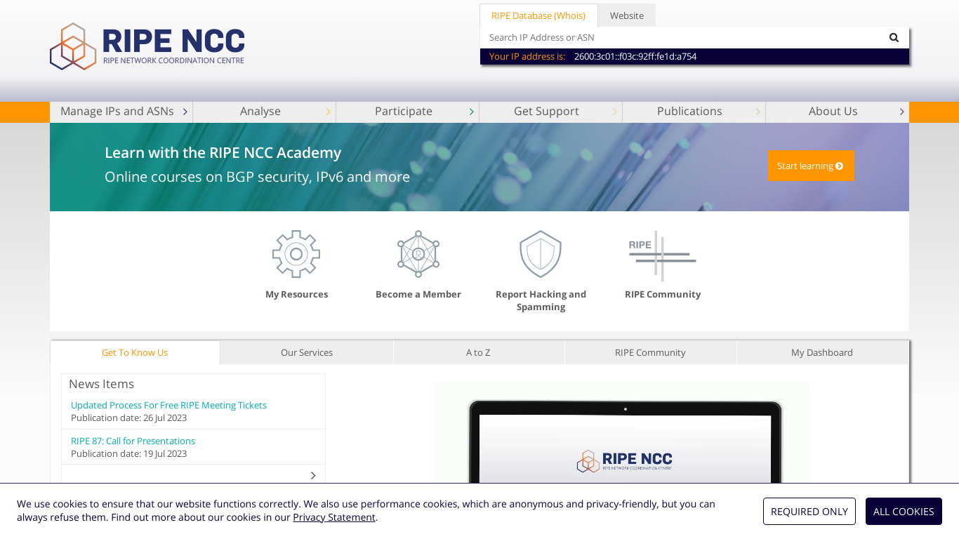 RIPE.net Landing page