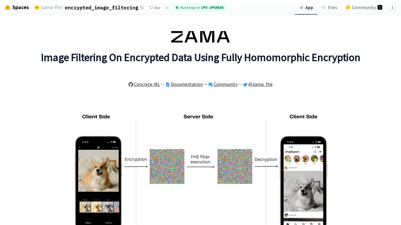 Encrypted Image Filtering App Landing page
