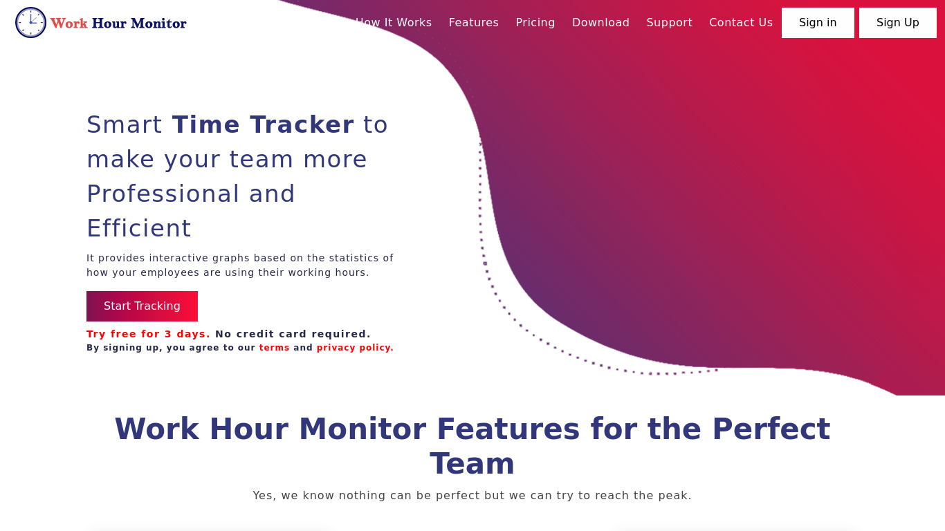 work hour monitor Landing page