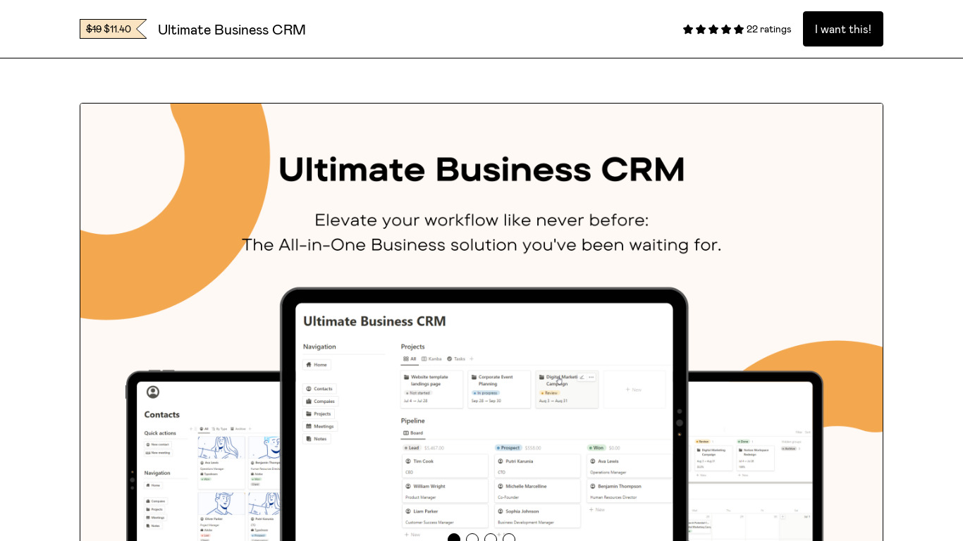 Ultimate Business CRM Landing page