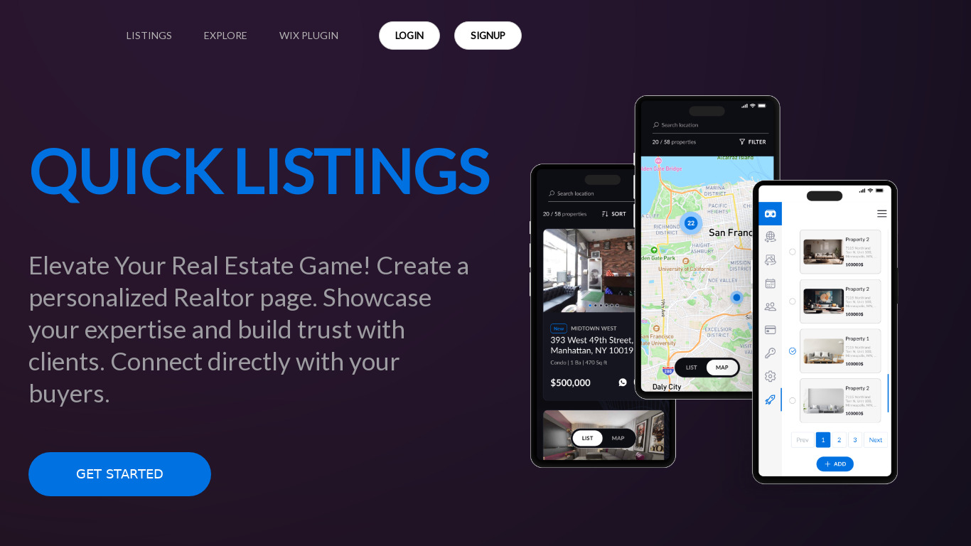Quick Listings by ViarLive Landing page