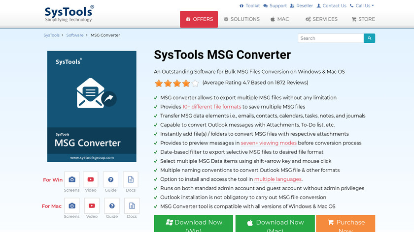 SysTools MSG Converter Software Landing Page