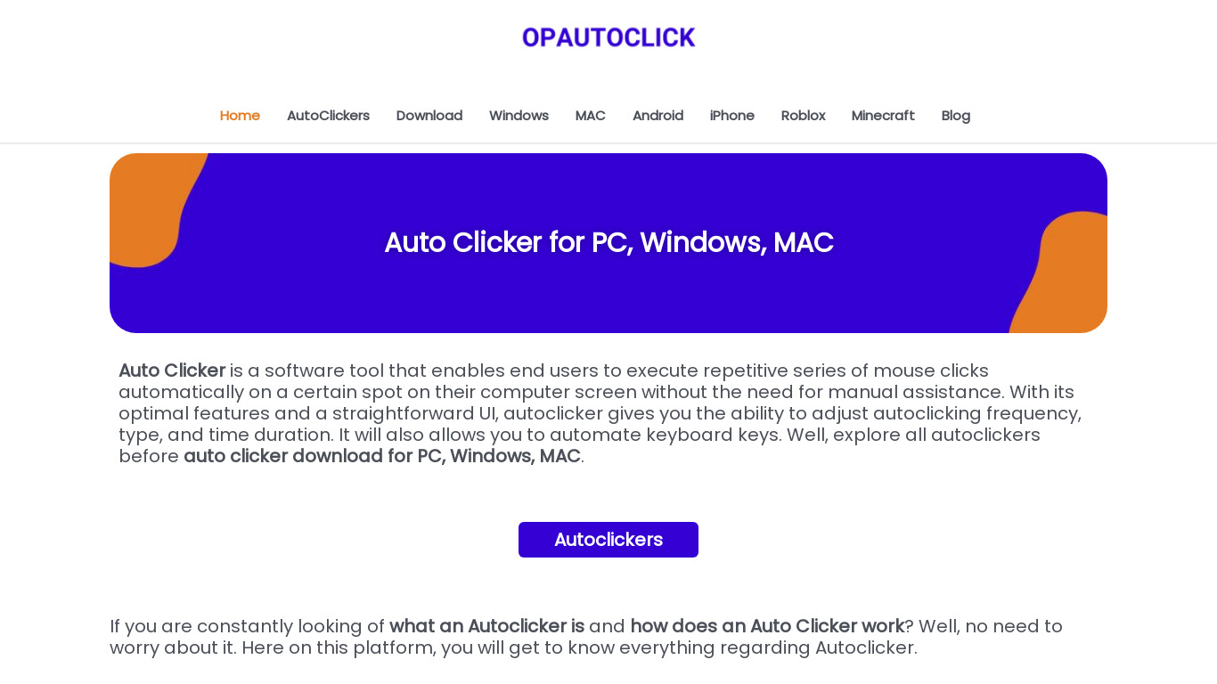 OP AutoClick Landing page
