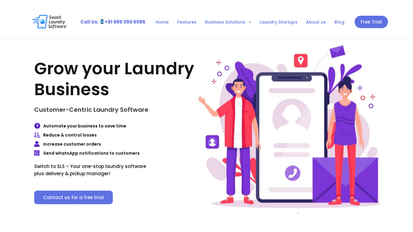 Swash Laundry Software Landing page