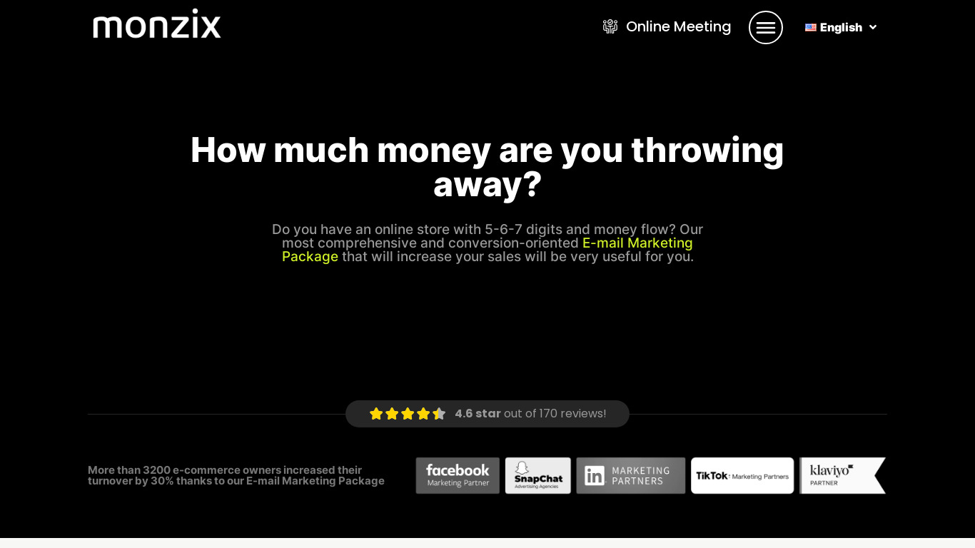 Monzix Email Marketing Package Landing page