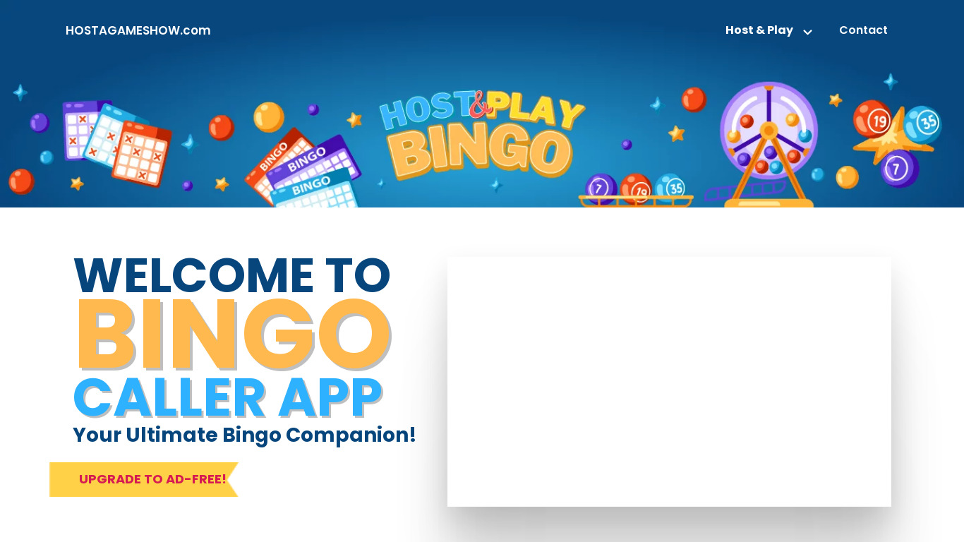 Bingo Caller App Landing page