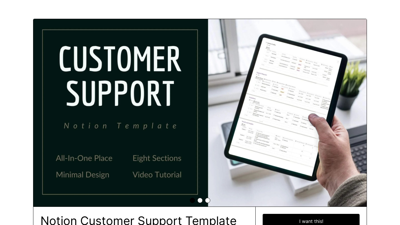 Notion Customer Support Template Landing page