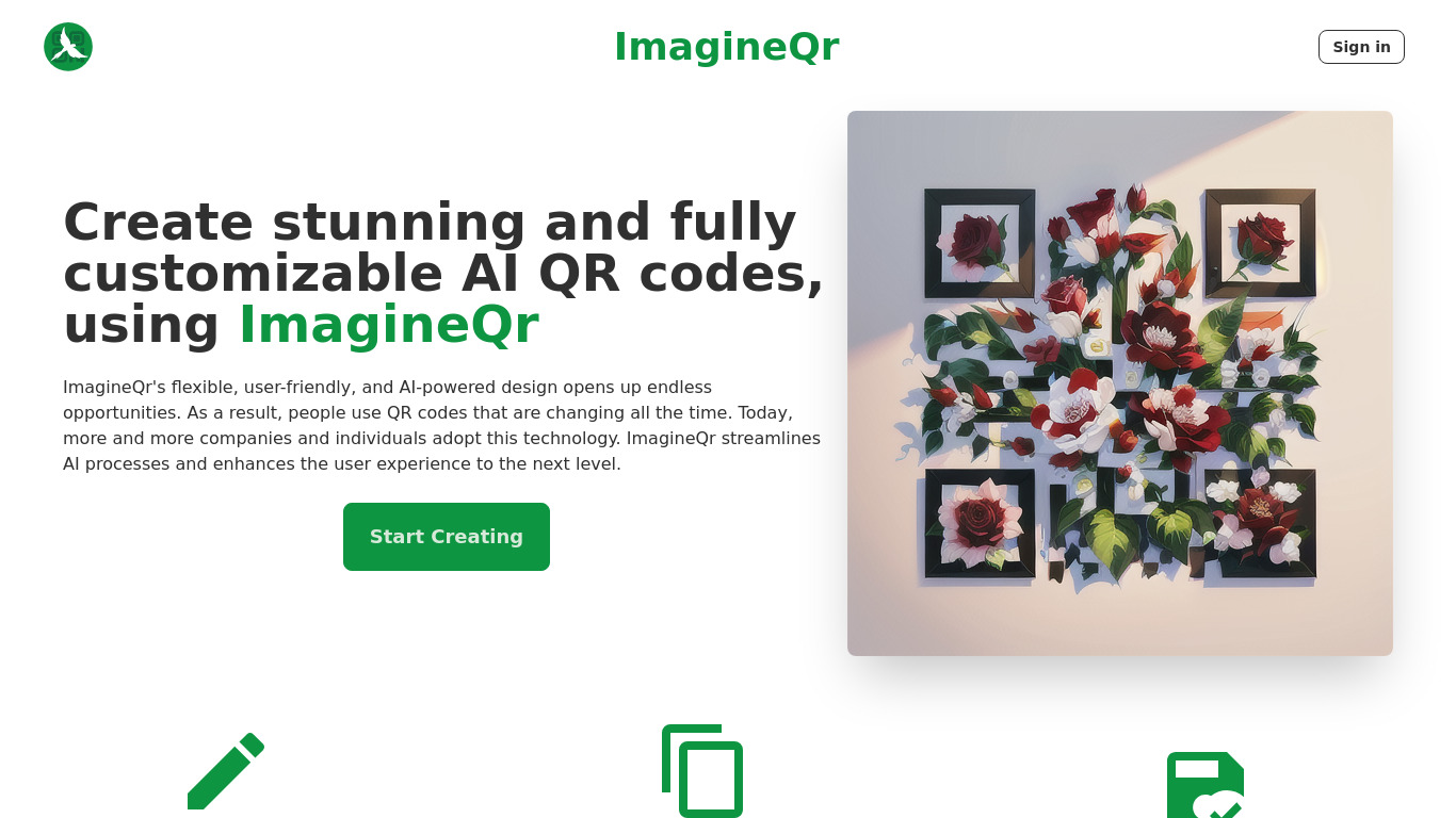 ImagineQr Landing page