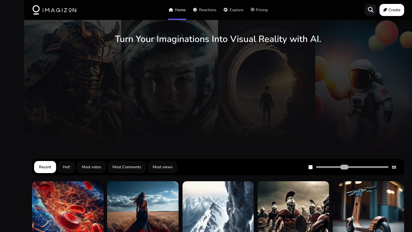 Imagizon Landing page