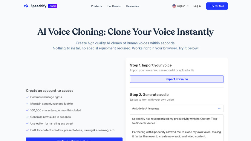 Speechify AI Voice Cloning Landing Page
