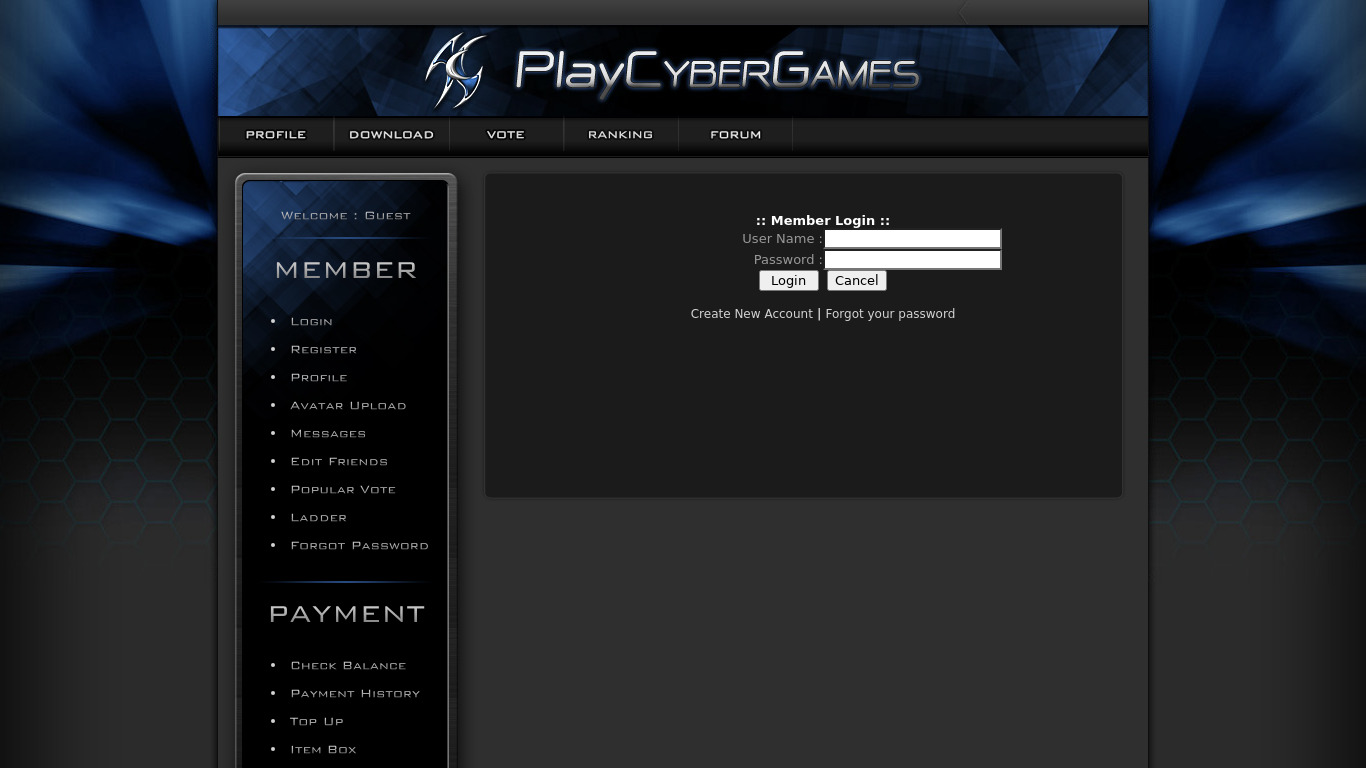 Play Cybergames Landing page