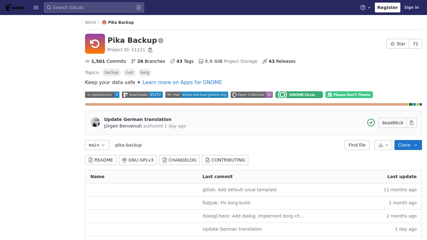 Pika Backup Landing page