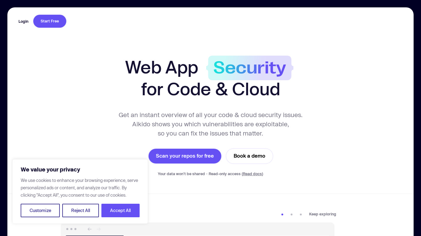 Aikido Security Landing page