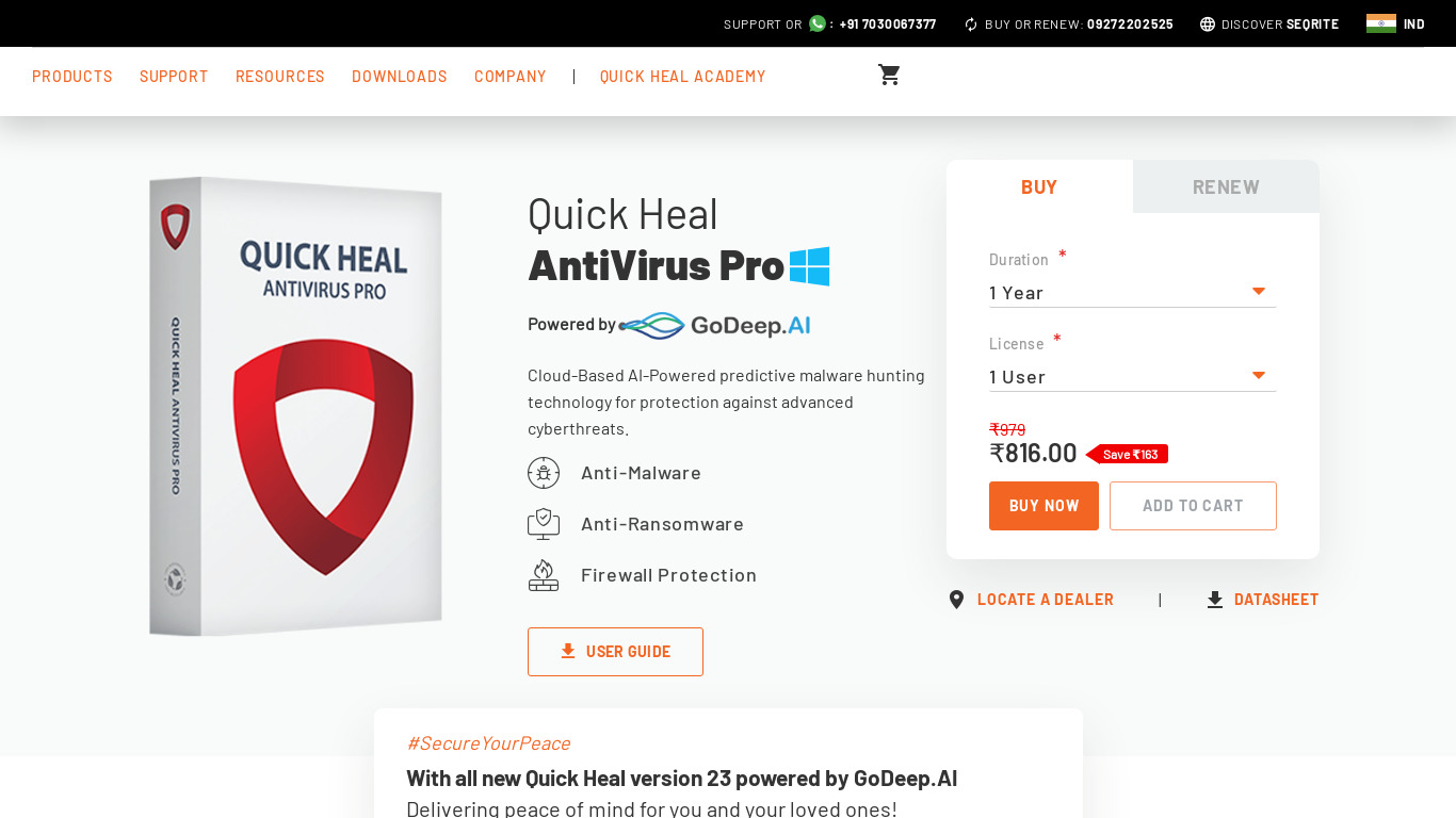 Quick Heal AntivirusPro Landing page
