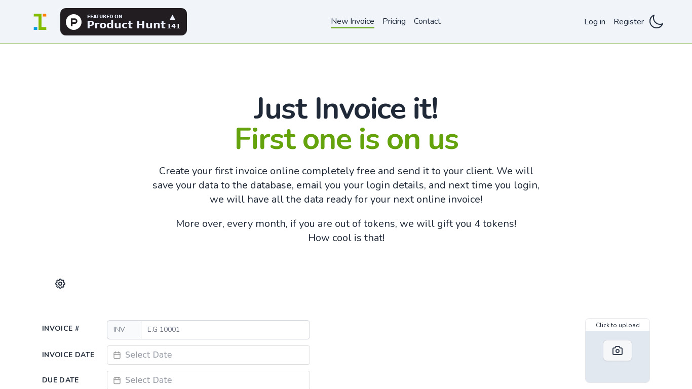 Invoicing.to Landing page
