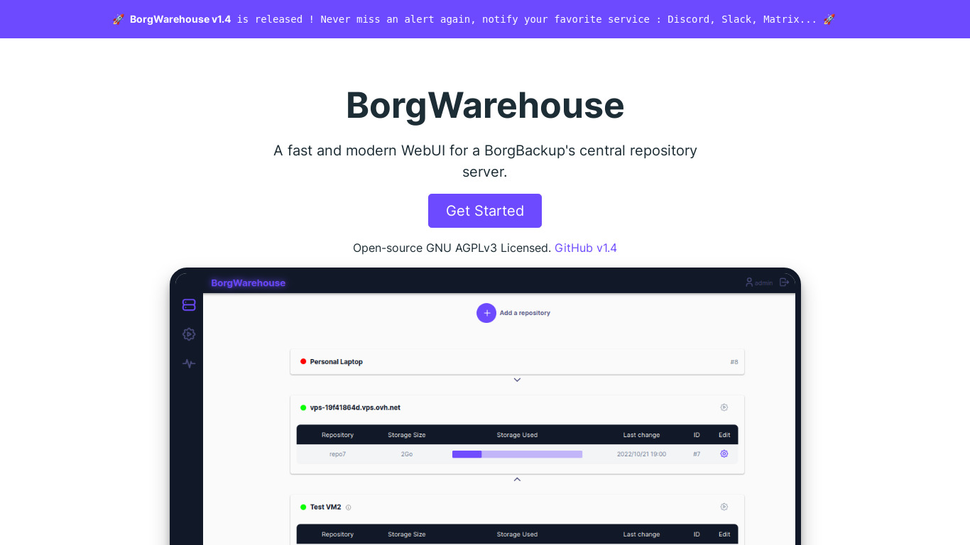 BorgWarehouse Landing page