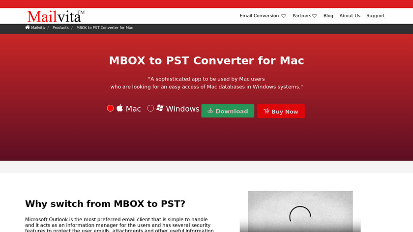 Mailvita MBOX to PST Converter Landing Page