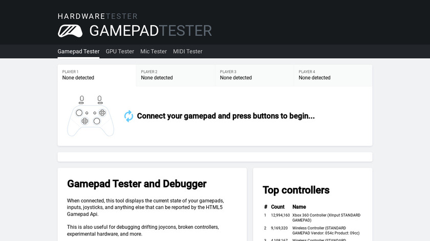 Gamepad Tester Landing Page