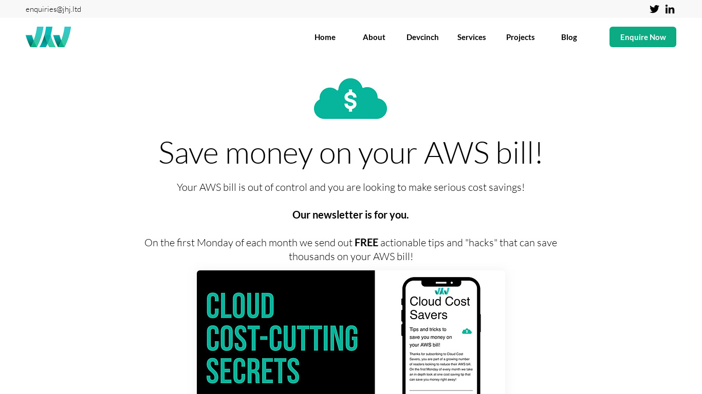 Cloud Cost Savers newsletter Landing page