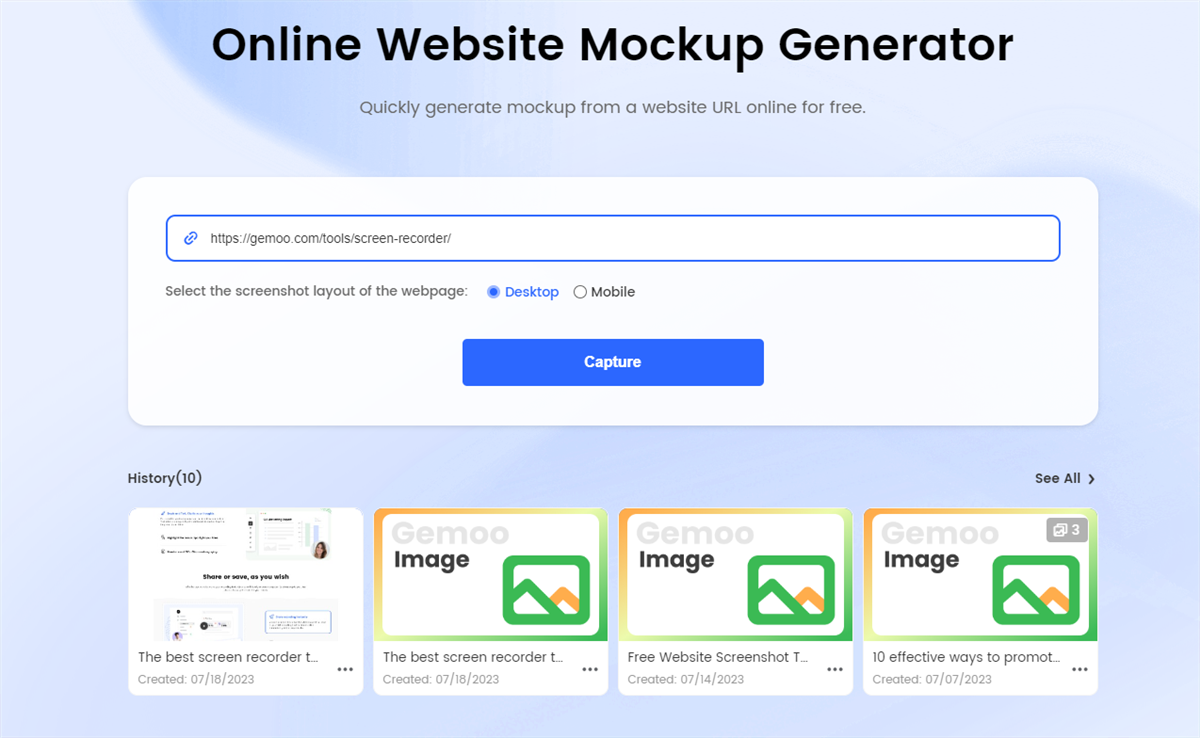 Gemoo Website Mockup Generator Landing page