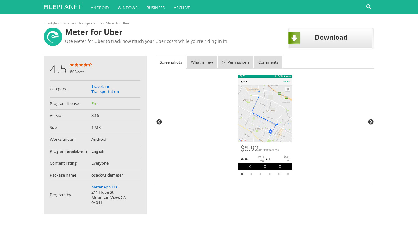 Meter for Uber and Lyft Landing page