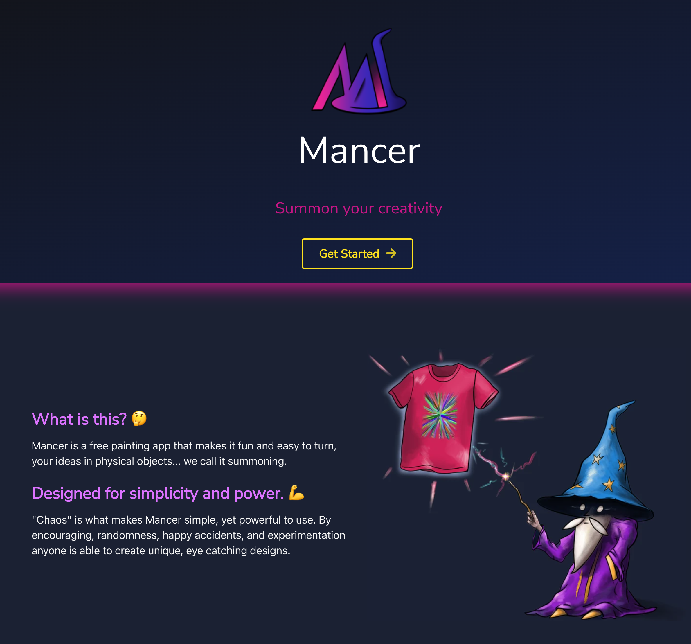 Mancer App Landing page
