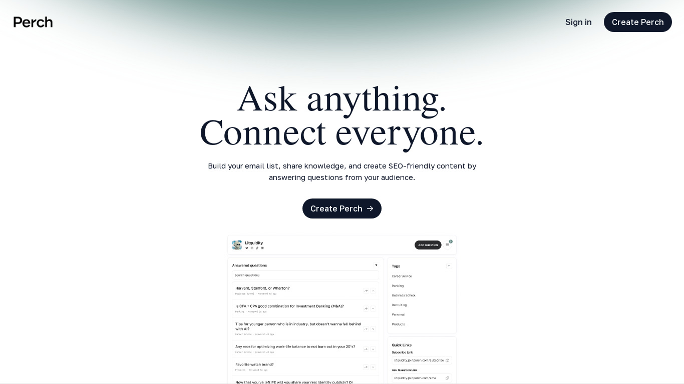 Perch Pages Landing page