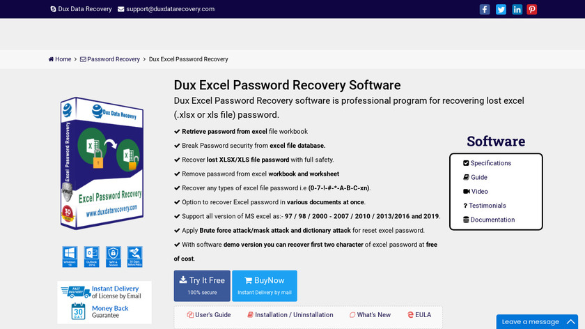 Dux Excel Password Unlocker Landing Page
