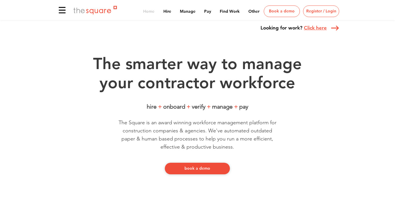 The Square Landing page