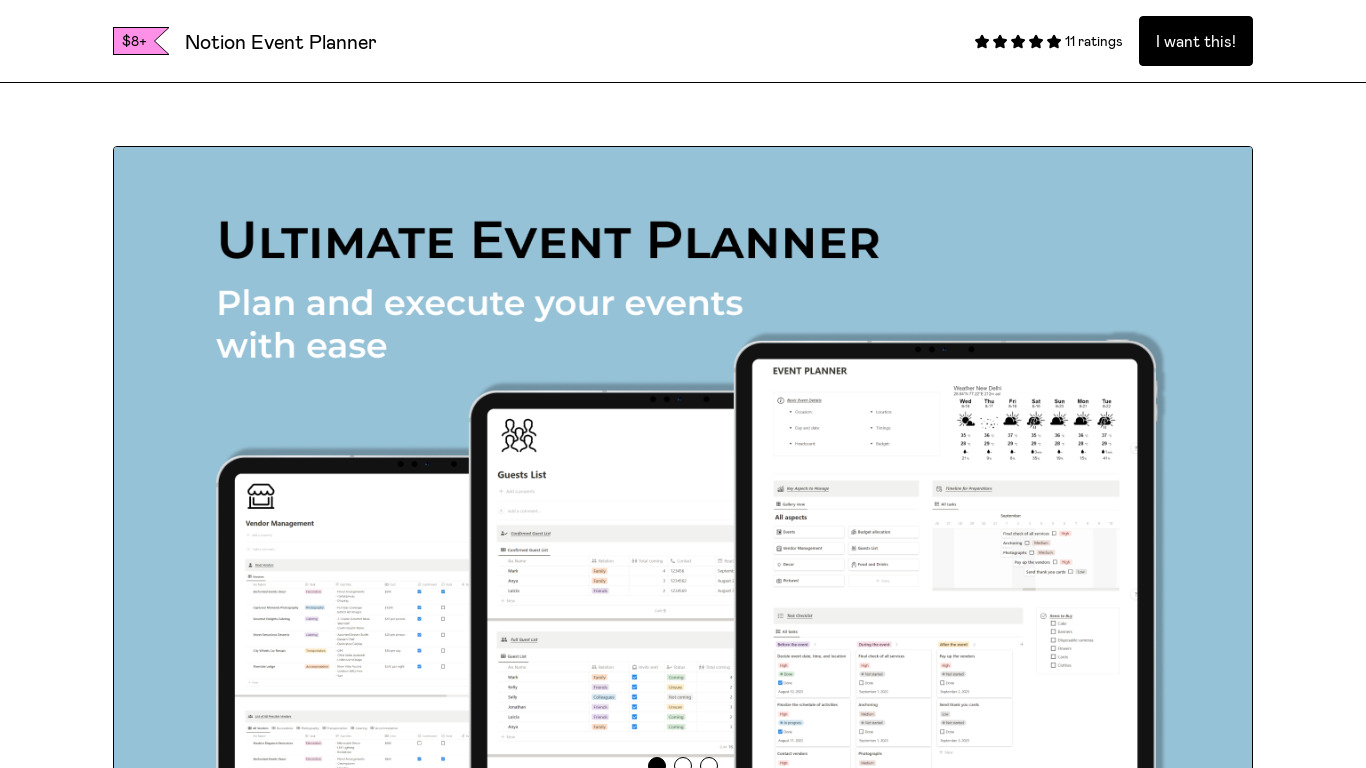 Ultimate Notion Event Planner Landing page
