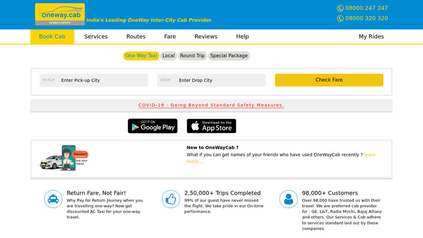 OneWay.Cab Landing Page