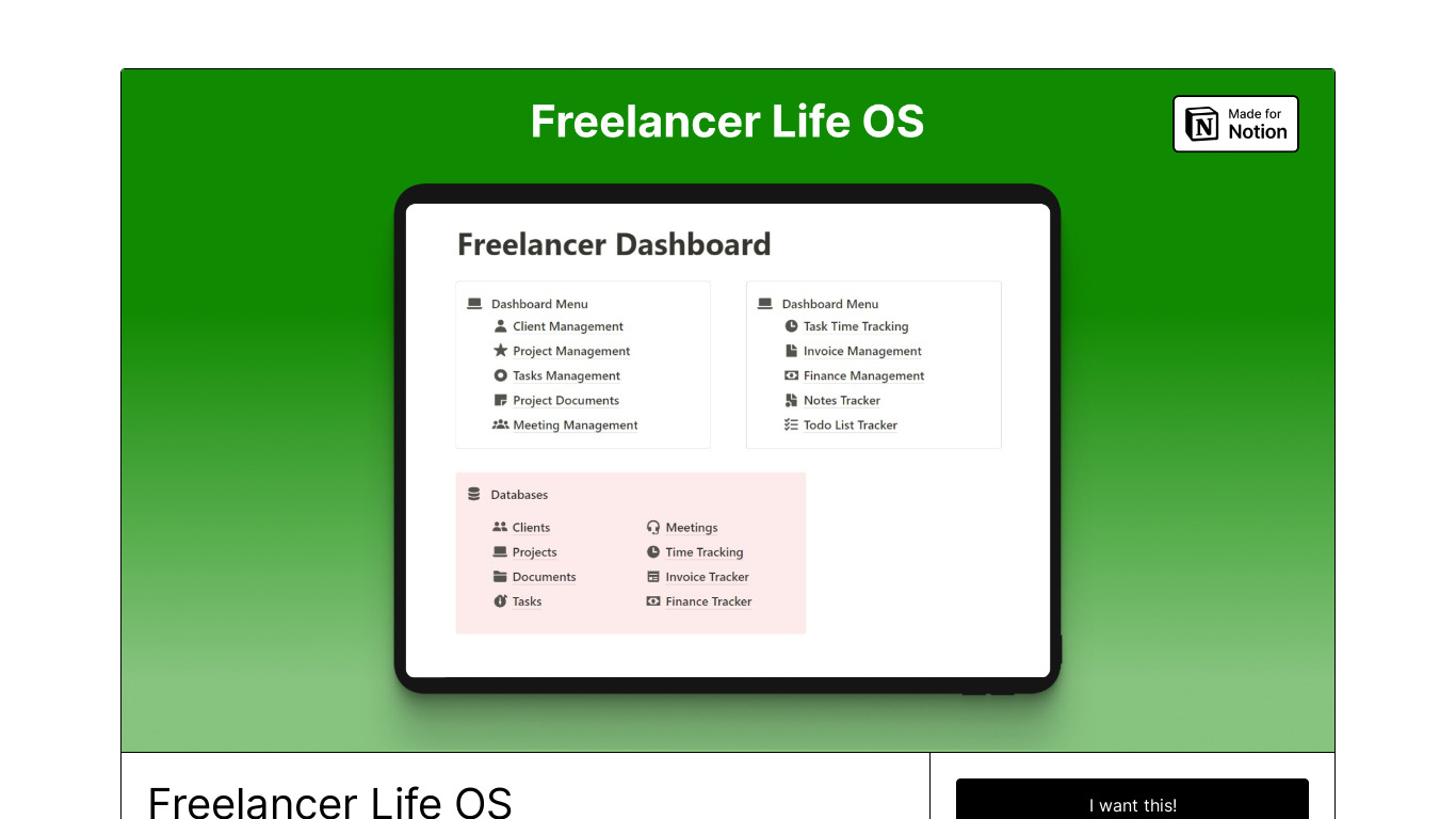 Freelancer Life OS Landing page