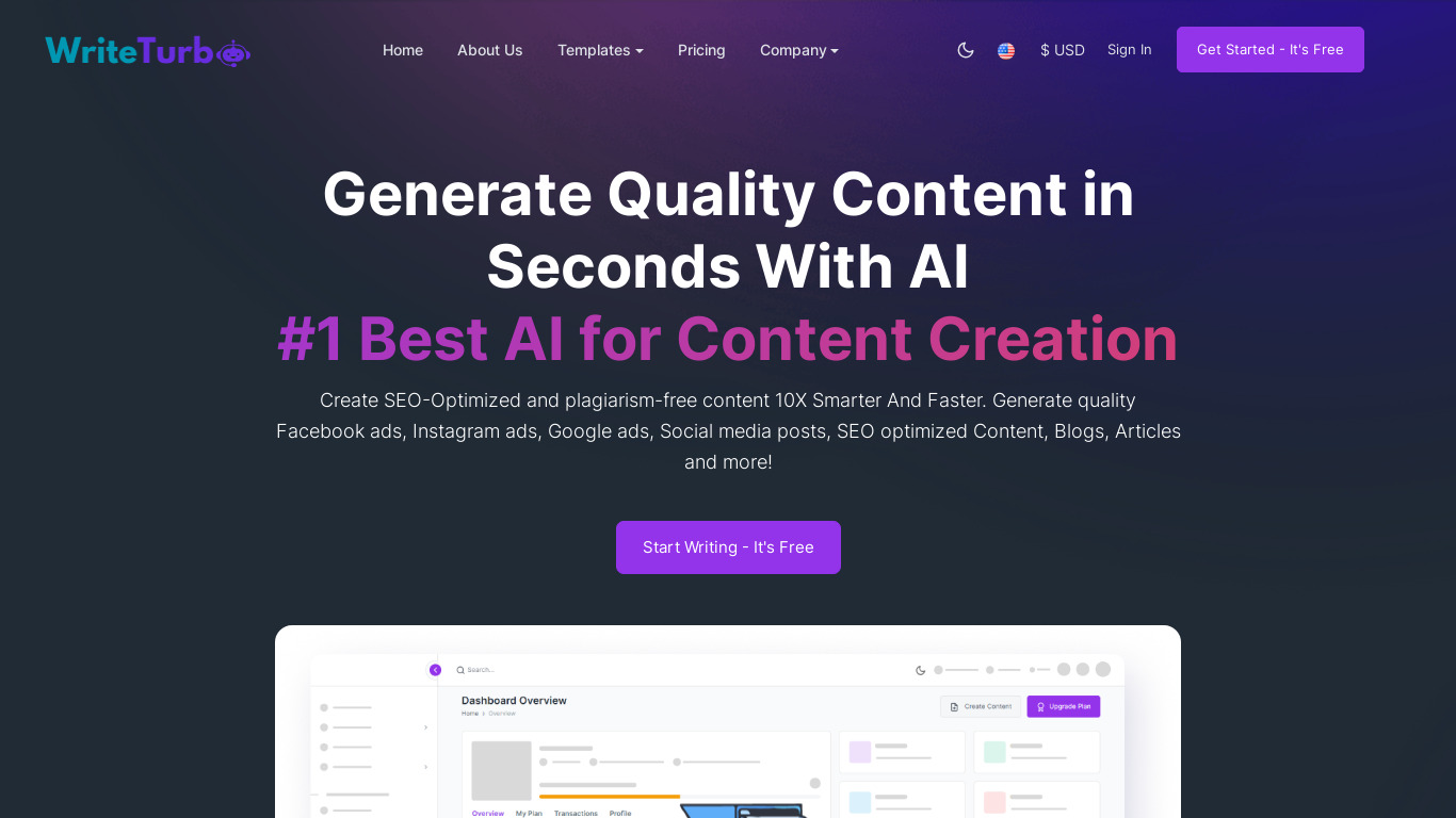 WriteTurbo Landing page