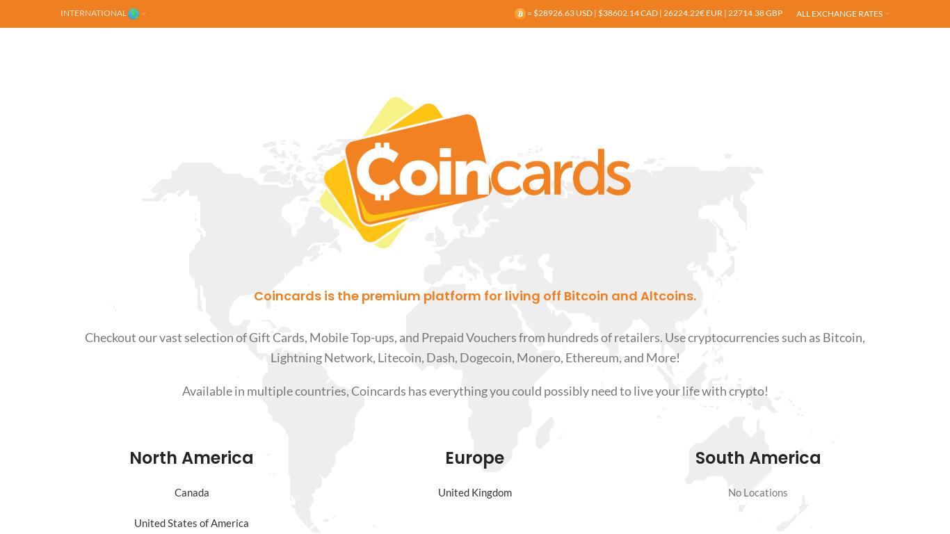 Coincards Landing page