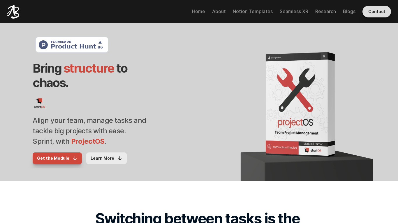 ProjectOS: StartOS' Projects and Sprints Landing page