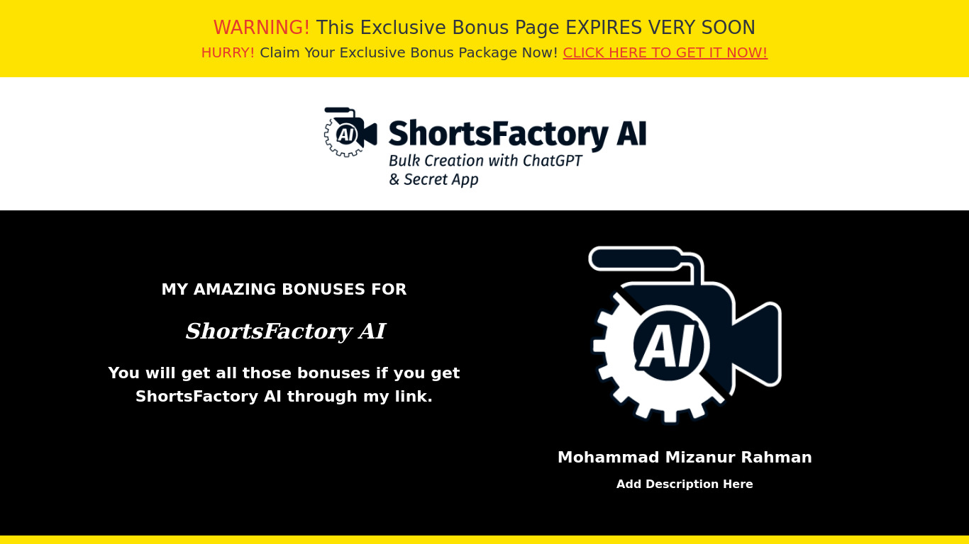 Shorts Factory AI Landing page