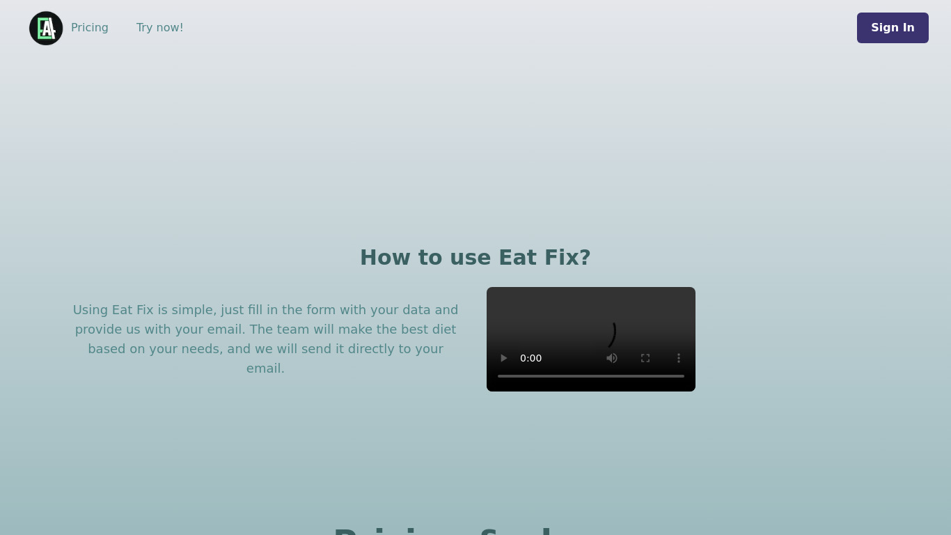 Eat Fix Landing page