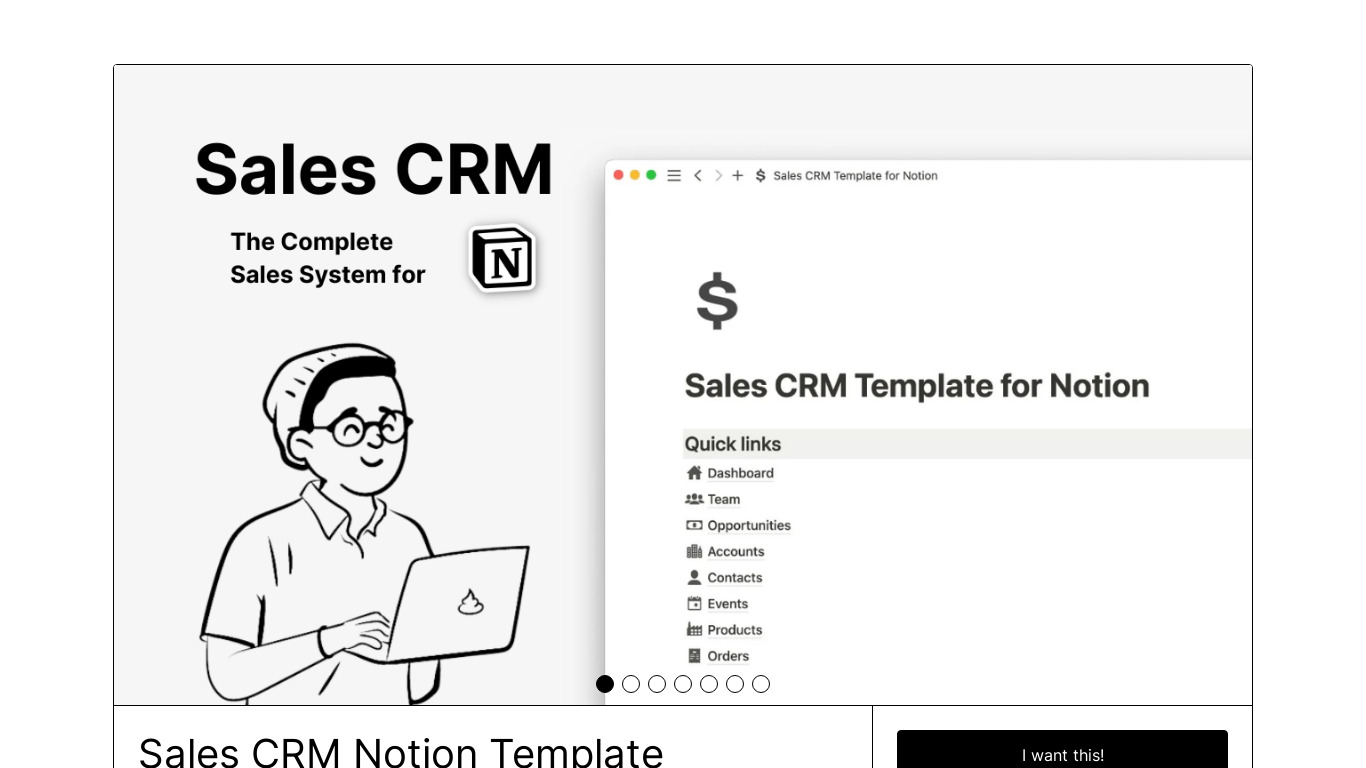 Sales CRM Template for Notion Landing page