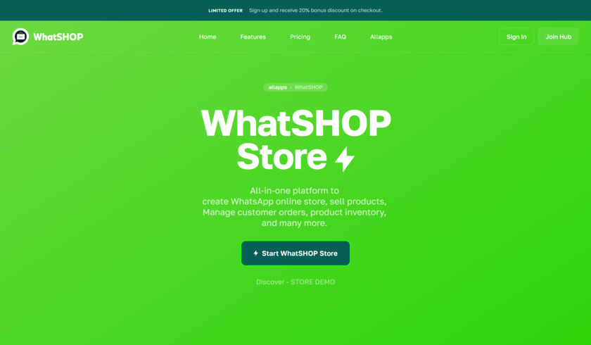 WhatSHOP by AllApps.Io Landing Page