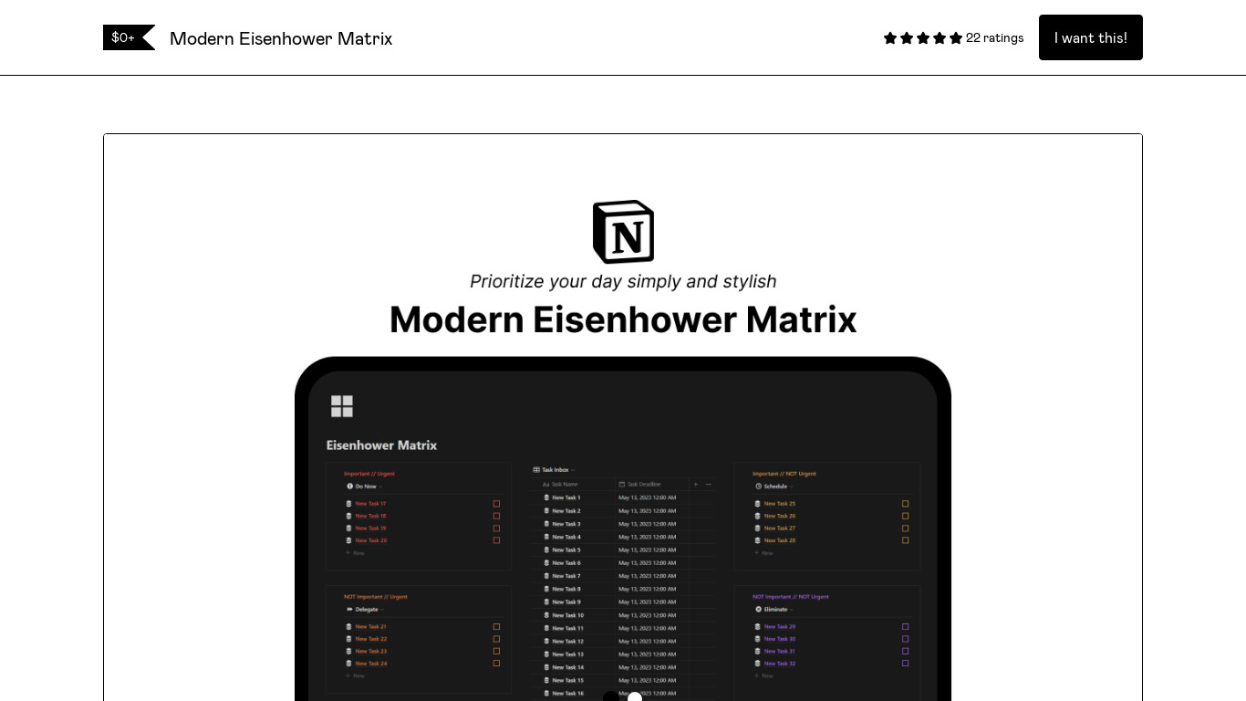 Modern Eisenhower Matrix Landing page