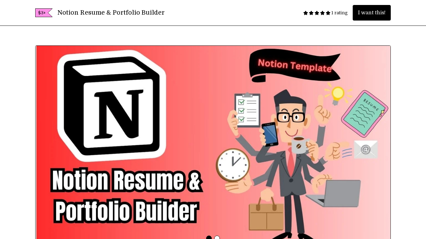 Notion Resume & Portfolio Builder Landing page