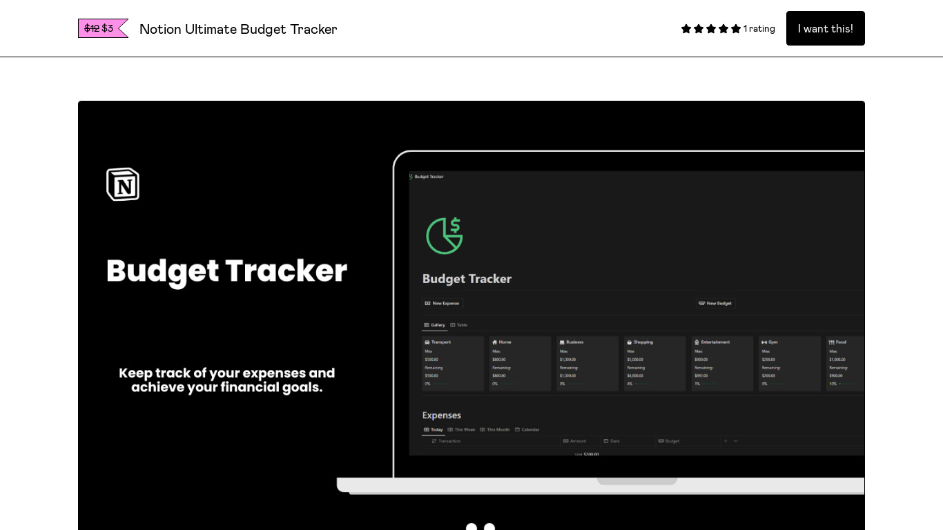 Notion Ultimate Budget Tracker Landing page